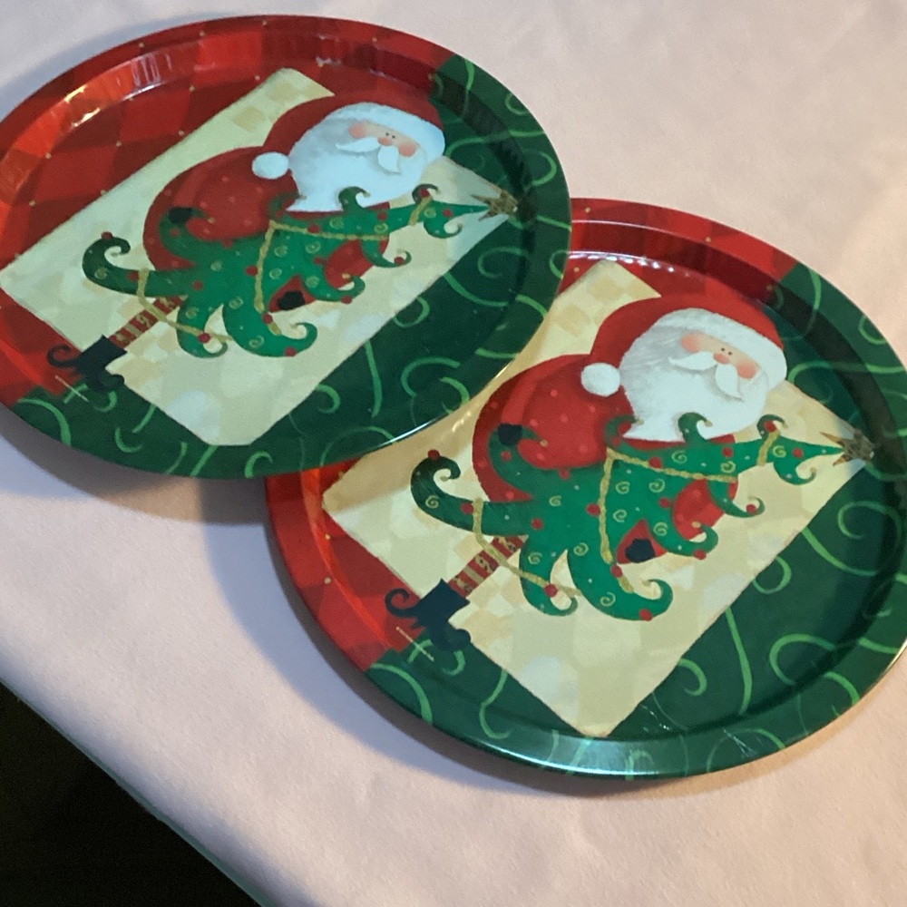 Two Round Santa Hobby Lobby Trays